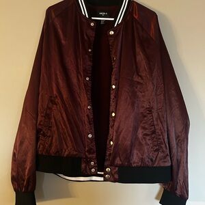 Forever 21 Men’s Burgundy Satin Bomber Jacket